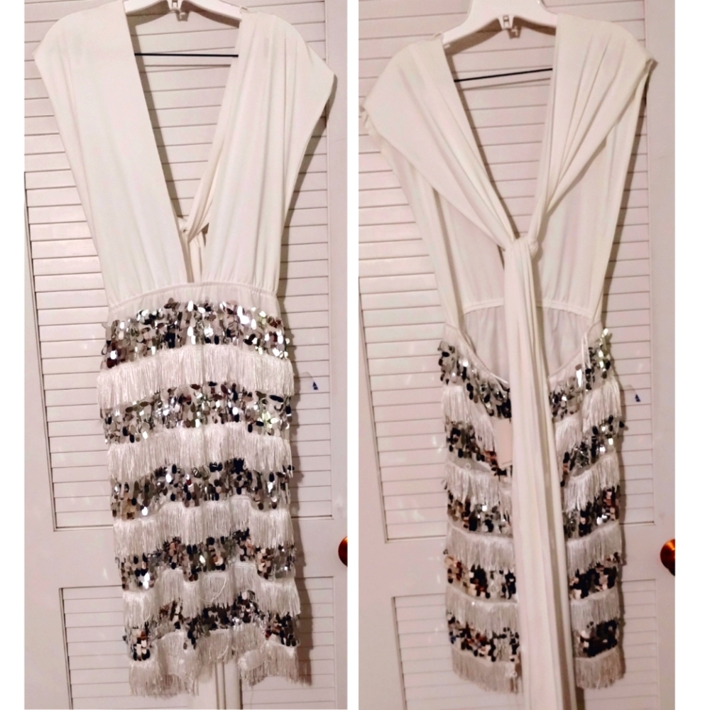 NWT BLITHE Retro 20s Sexy Open Back Sequin, Fringe, Versatile Top, Party Dress